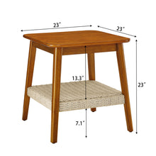Load image into Gallery viewer, Mid - Century Square Side Table With Woven Shelf - Walnut