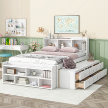 Load image into Gallery viewer, Bed With Bookcase Headboard, Under Bed Storage Drawers And Bed End Storage Case