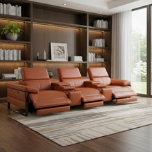 Load image into Gallery viewer, Top Grain Leather Reclining Metal USB Sofa (720346) - Camel