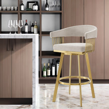Load image into Gallery viewer, 30" Contemporary Fabric And Stainless Steel Low Back Bar Height Swivel Bar Chair - Gray