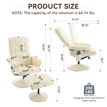 Load image into Gallery viewer, Recliner Chair With Ottoman, 360° Swivel Massage Lounge Chair With 5-Point Vibration & Heated Seat