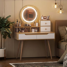 Load image into Gallery viewer, Elegant Makeup Vanity Desk With Adjustable Lighted Mirror Table Feet - American White Oak