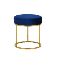 Load image into Gallery viewer, Velvet Round Footstool Ottoman - Blue / Gold