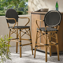 Load image into Gallery viewer, Outdoor Wicker And Aluminum French Barstools (Set of 2)