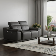 Load image into Gallery viewer, Italian Leather, Power Reclining Loveseat - Gray / Silver