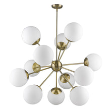 Load image into Gallery viewer, Sputnik Twelve Light Frosted Metal Dimmable Chandelier With White Shades - Brass / White