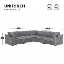 Load image into Gallery viewer, Convertible L Shaped Sectional Corner Couch With Armrest Storage Cup Holders USB Charger, Irregular Corner Oversized Comfy Modular Sofa