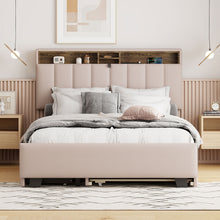 Load image into Gallery viewer, Upholstered Platform Bed With Storage Headboard, Trundle & 2 Drawers And A Set Of Sockets & USB Ports