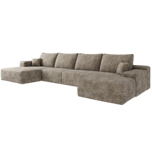 Load image into Gallery viewer, 2 Piece Living Room Set Corduroy Modular Compression Foam Sofa With Ottoman Toss Pillows - Camel