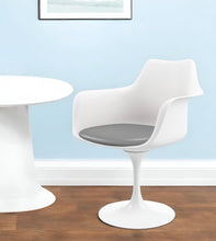 Load image into Gallery viewer, Heavy Duty Plastic Swivel Dining Arm Chair With Faux Leather Cushion - Gray / White