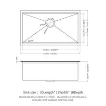 Load image into Gallery viewer, Workstation Kitchen Sink 30" X 18" X 10" Single Bowl Undermount 16 Gauge - Gunmetal Black