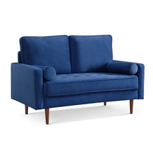 Load image into Gallery viewer, Velvet Loveseat And Toss Pillows - Blue / Dark Brown