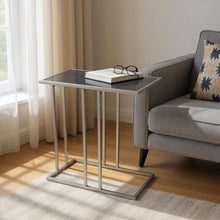 Load image into Gallery viewer, 26" Marble And Iron Frame End Table - Gunmetal