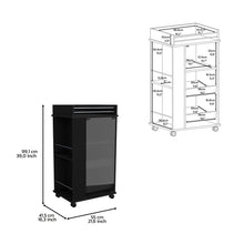 Load image into Gallery viewer, Bar Cart With Glass Door, 2 Side Shelves And Casters - Black