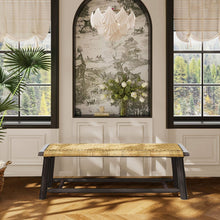 Load image into Gallery viewer, Farmhouse Modern Solid Wood Rattan Bench Multi Functional Design 59" Indoor & Covered Outdoor Bench - Walnut