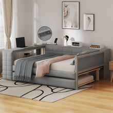 Load image into Gallery viewer, Upholstered Platform Bed With Storage Shelves, Desk, Charging Station And Trundle