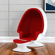 Load image into Gallery viewer, 38" Fiberglass And Wool Swivel Egg Chair With Ottoman - Red / White