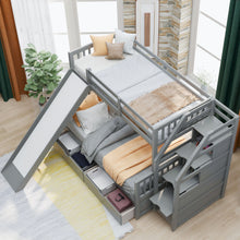 Load image into Gallery viewer, Bunk Bed With Storage Staircase, Slide, Desk, Drawers, And Shelves