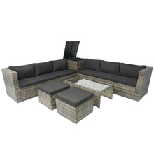 Load image into Gallery viewer, 8 Piece Patio Sectional Wicker Rattan Outdoor Furniture Sof Set With One Storage Box Under Seat And Cushion Box - Gray / Black