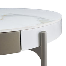 Load image into Gallery viewer, Modern Round Coffee Table With Storage Drawers Handcrafted Ceramic Inlay Tabletop 2 Tone Wood Legs Scandinavian Living Room Center Table - White / Gray