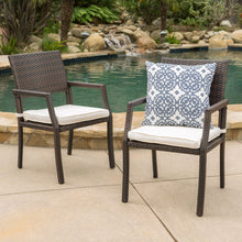 Load image into Gallery viewer, Outdoor Wicker Dining Chair With Water Resistant Cushions (Set of 2) - White / Brown