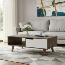 Load image into Gallery viewer, And White Wood Rectangular Coffee Table With Shelf - Natural And Dark Brown