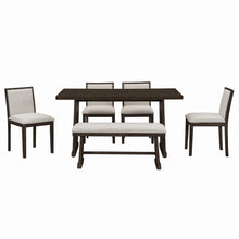 Load image into Gallery viewer, Dining Set With Rectangular Table, 4 Upholstered Chairs & 1 Padded Bench