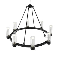 Load image into Gallery viewer, Candle Style Eight Light Metal Dimmable Smart Enabled Chandelier With Shades - Black / Clear