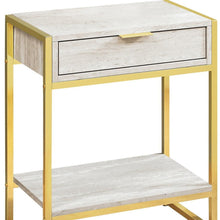 Load image into Gallery viewer, Wood And Metal End Table With Drawer And Shelf - Gold And Beige