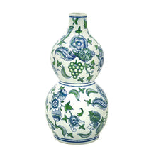 Load image into Gallery viewer, Chinoiserie Porcelain Wavy Gourd Table Vase - White / Green / White