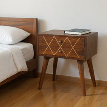 Load image into Gallery viewer, 22" Solid Wood Geometric Brass Inlay Two Drawer Nightstand - Chestnut