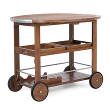 Load image into Gallery viewer, Wood And Aluminum Bar Cart With 2 Shelves - Oak / Silver