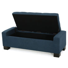 Load image into Gallery viewer, Empower - Button Tufted Waffle Upholstered Storage Ottoman With Wood Legs - Navy Blue