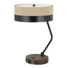 Load image into Gallery viewer, Metal Two Light Desk USB Table Lamp With Beige Drum Shade - Black / Brown