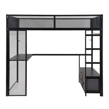 Load image into Gallery viewer, Full Size Gaming Loft Bed With LED Desk, Open Wardrobe, 3 Linen Storage Drawers - Black