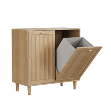 Load image into Gallery viewer, Sloping Laundry Basket With Removable Inner Bin, Concealed Storage Cabinet For Bathroom - Oak