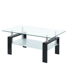 Load image into Gallery viewer, 39" Glass And Steel Coffee Table With Shelf - Clear And Black