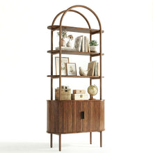 Load image into Gallery viewer, Four Tier Etagere Bookcase With Two Doors - Brown