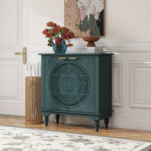 Load image into Gallery viewer, Hollow Carved 2 Door Accent Cabinet With Adjustable Shelf, Sideboard Buffet For Entryway, Living Room Or Bedroom - Blackish Green