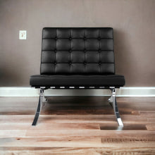 Load image into Gallery viewer, Italian Leather Tufted Lounge Chair - Black And Silver