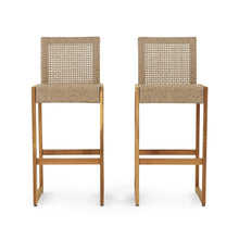 Load image into Gallery viewer, Outdoor Barstool With Rattan Wicker Top (Set of 2) - Brown