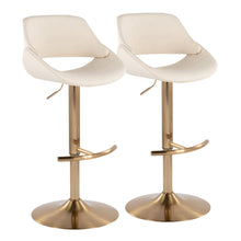 Load image into Gallery viewer, Fabrico - Contemporary Adjustable Barstool With Swivel With Rounded T Footrest (Set of 2) - Gold / Cream