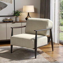 Load image into Gallery viewer, Upholstered Cushion Solid Wood Arm Chair - Beige / Black
