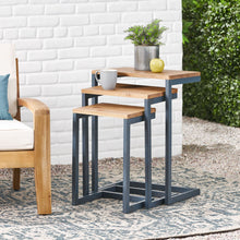 Load image into Gallery viewer, Kacha - Modern Industrial Firwood Nesting Tables (Set of 3) With Iron Frame - Antique Brown / Black