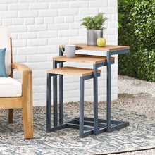 Load image into Gallery viewer, Kacha - Modern Industrial Firwood Nesting Tables (Set of 3) With Iron Frame - Antique Brown / Black