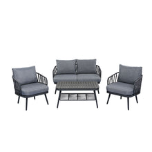 Load image into Gallery viewer, 4 Piece Outdoor Patio Furniture Set, Metal Chairs With Woven Rope U Shaped Backrest