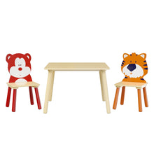 Load image into Gallery viewer, Table And 2 Chairs Set, Activity Play Table Set With Bear & Tiger Design - Natural