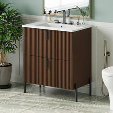 Load image into Gallery viewer, Fluted Bathroom Vanity With Ceramic Sink, Freestanding Design