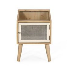 Load image into Gallery viewer, Contemporary End Table With Rattan Accents And Tempered Glass - Natural / White
