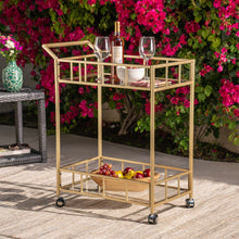 Load image into Gallery viewer, Modern Metal And Glass Bar Cart With Rolling Casters - Gold